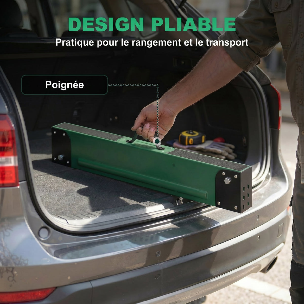 lot de 2 tréteaux pliables en métal, charge max 1160 kg, hauteur réglable 64-81cm, poignée de transport, vert-5