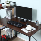 Bureau d'angle avec rangement design Industriel avec bibliothèque 3 étagères panneaux particules aspect noyer-8