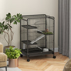 Cage pour rongeurs cage pour Petits Animaux Roulante 3 Rampes 3 Plates-formes Plat et Bouteille d'Eau Bac Inférieur Amovible pour lapin vison d'animaux chinchilla Acier PP 61,5x44x95cm Noire-1