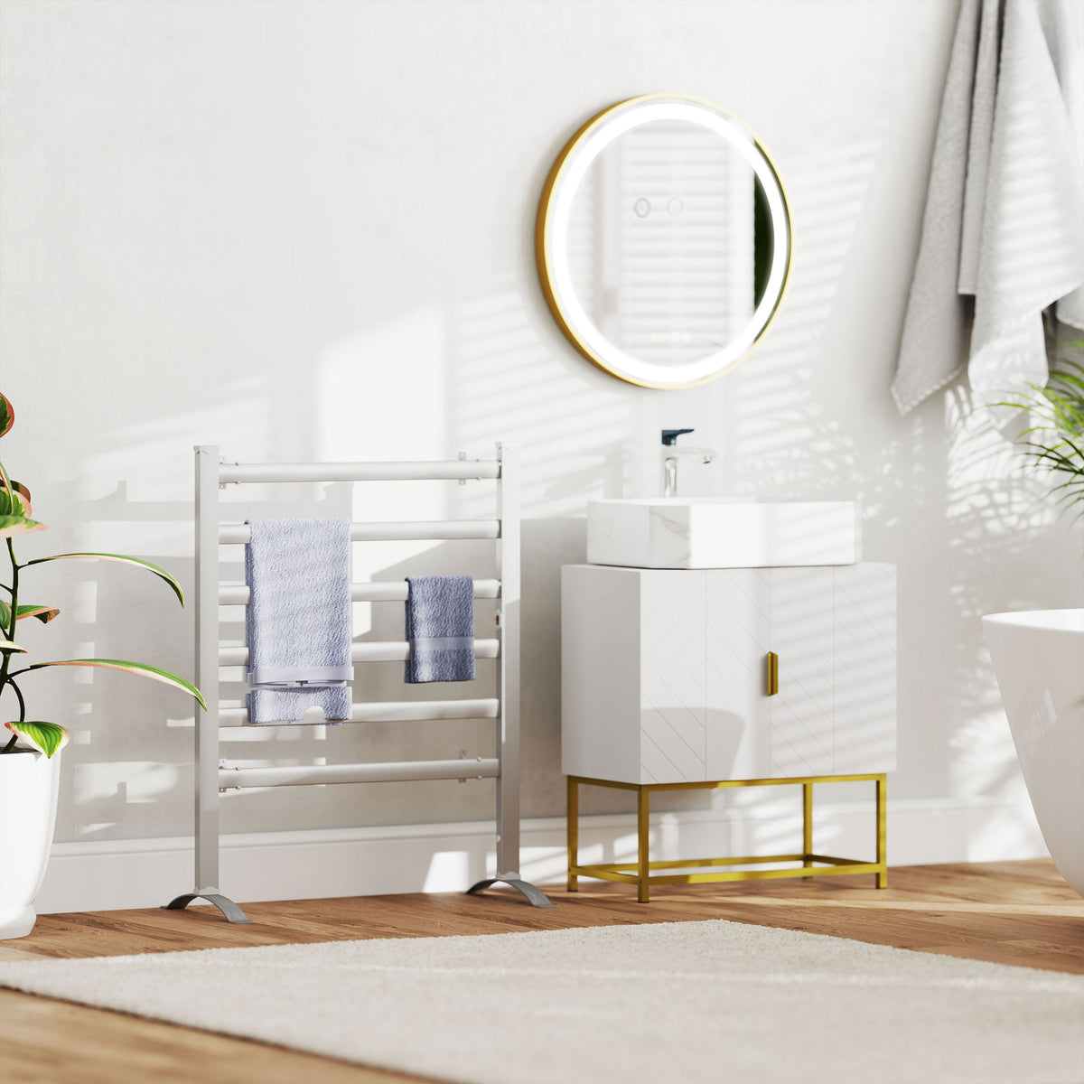 Meuble sous lavabo meuble de salle de bain avec placard double porte pieds en acier doré 60 x 30 x 65 cm blanc-8