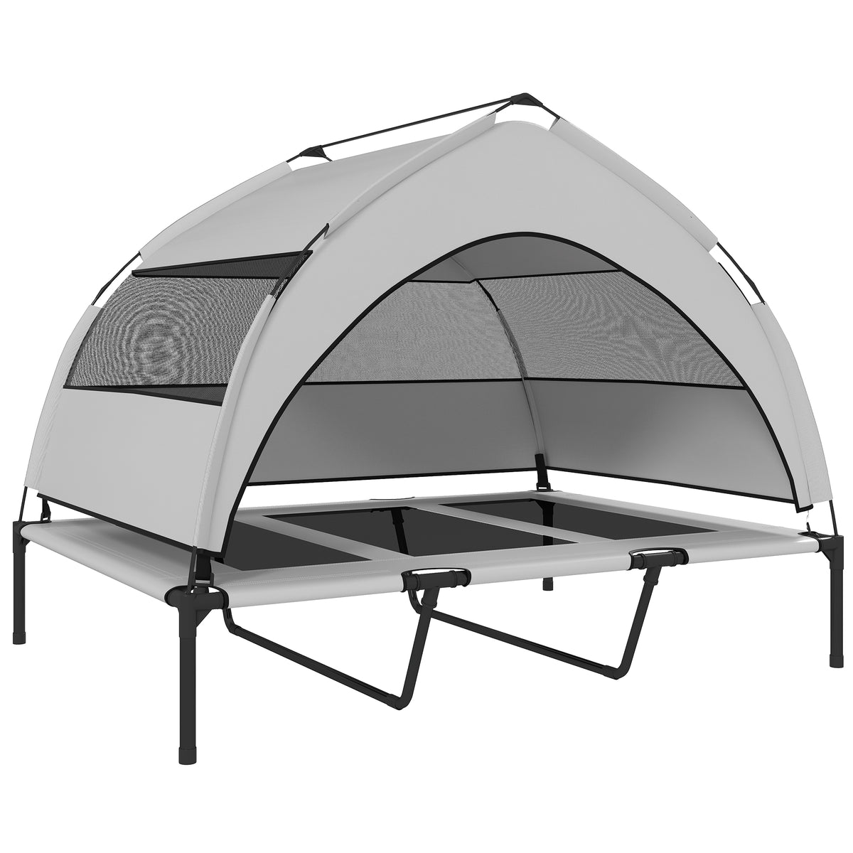 Lit pour Chien Surélevé Tente pour Chien avec Auvent Tente 3 Côtés Respirant Textilène Sac 122x92x94cm Gris Clair-0