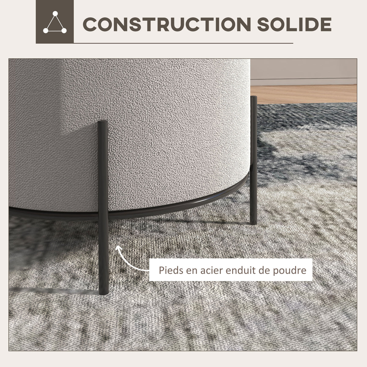 Pouf ottoman tabouret pouf repose-pied en velours pieds en acier pour salon chambre Ø 35 x 38 cm gris clair-5