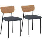 Lot de 2 chaises de salle à manger avec pieds en acier, dossier incurvé et assise rembourrée, gris et effet bois naturel-0