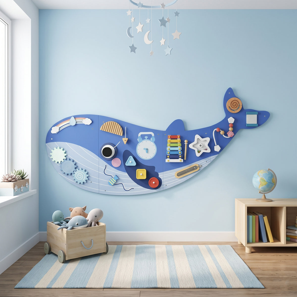 Busy Board Jouet, Tableau d'Activités Murale Baleine, Planche Motricité Bébé Educatif pour Garcon Fille dès 2 Ans, Bleu-1