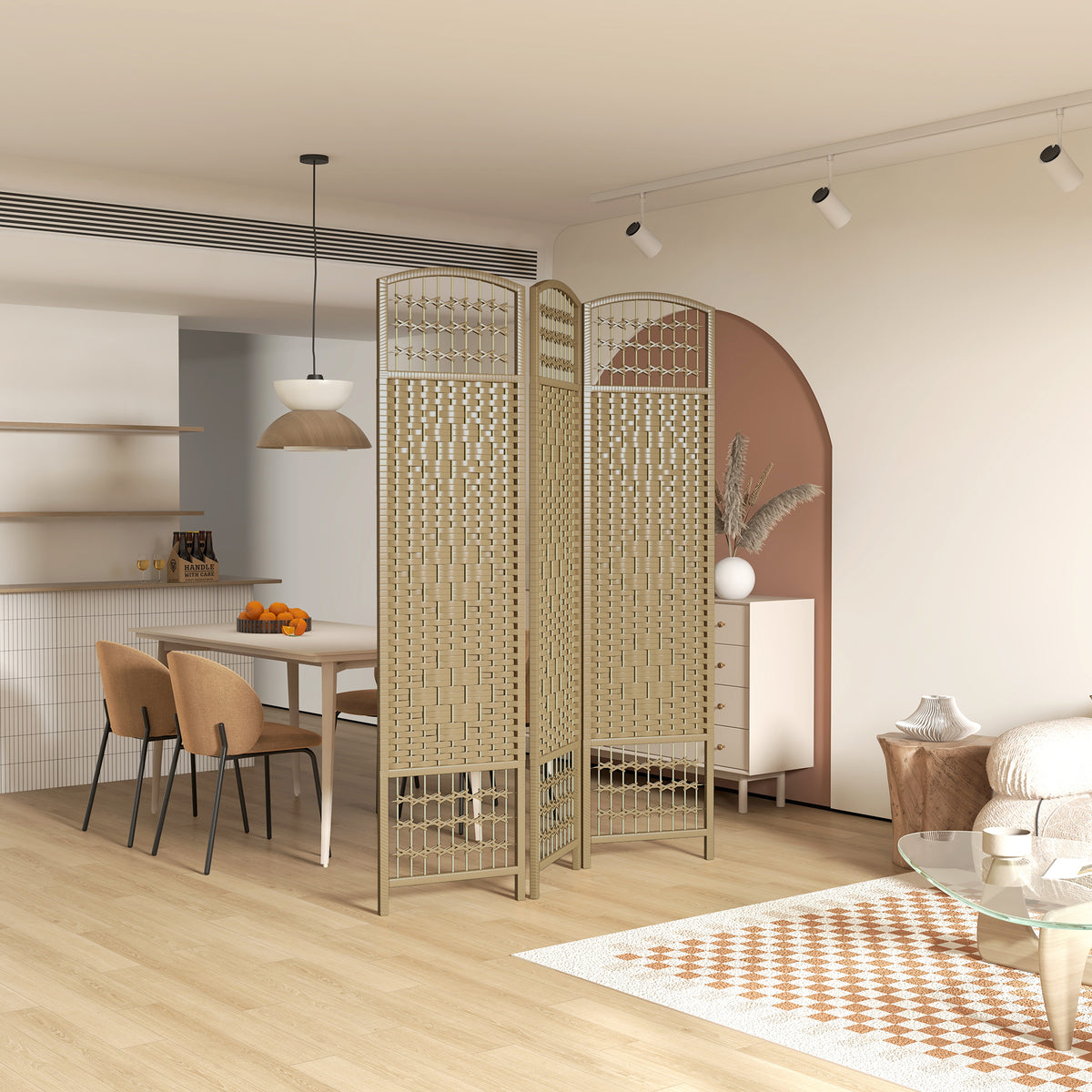 Paravent intérieur en bois séparateur de pièce cloison pliable 3 panneaux 120 x 170 cm bois naturel-9