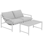 Salon de Jardin Extérieur 2 Pièces, Canapé avec Coussins, Table Basse en Verre Trempé Marbré 3D, 125x80x64cm, Gris Clair-0