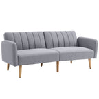 Canapé Convertible 2 Places Design scandinave Dossier inclinable 3 Positions Pieds Bois Tissu Aspect Lin Gris-0