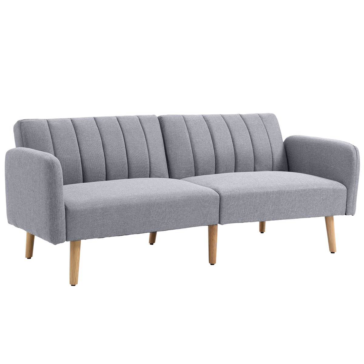 Canapé Convertible 2 Places Design scandinave Dossier inclinable 3 Positions Pieds Bois Tissu Aspect Lin Gris-0
