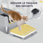 Bac à Litière XL en Acier Inoxydable, Parois Latérales Hautes, Pédale et Tapis Filtrants, Pelle, 60,2x40,2x29,6cm, Gris-5