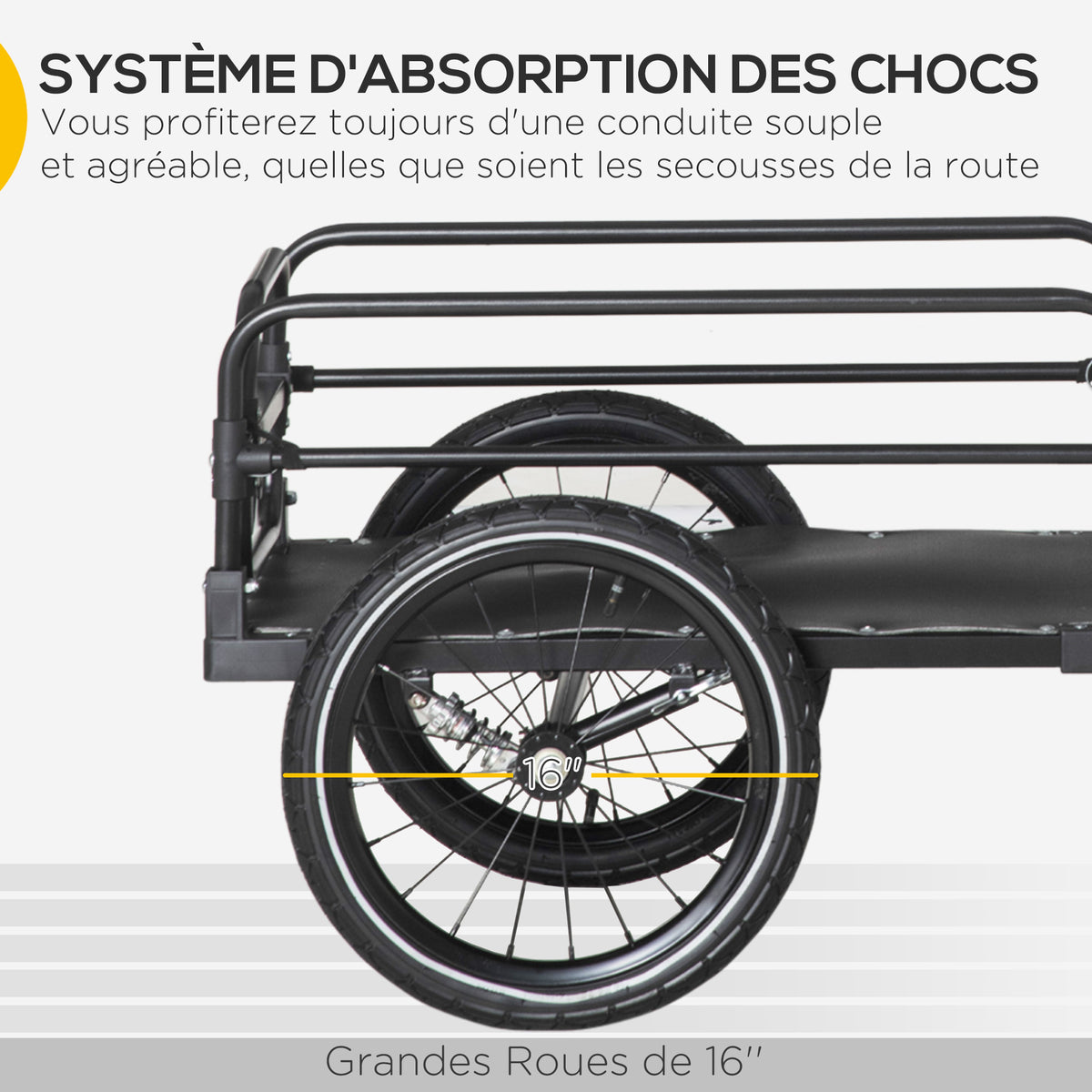 Remorque pliable pour vélo en acier roues 16 pouces charge max. 40 kg avec barre d'attelage universelle-3