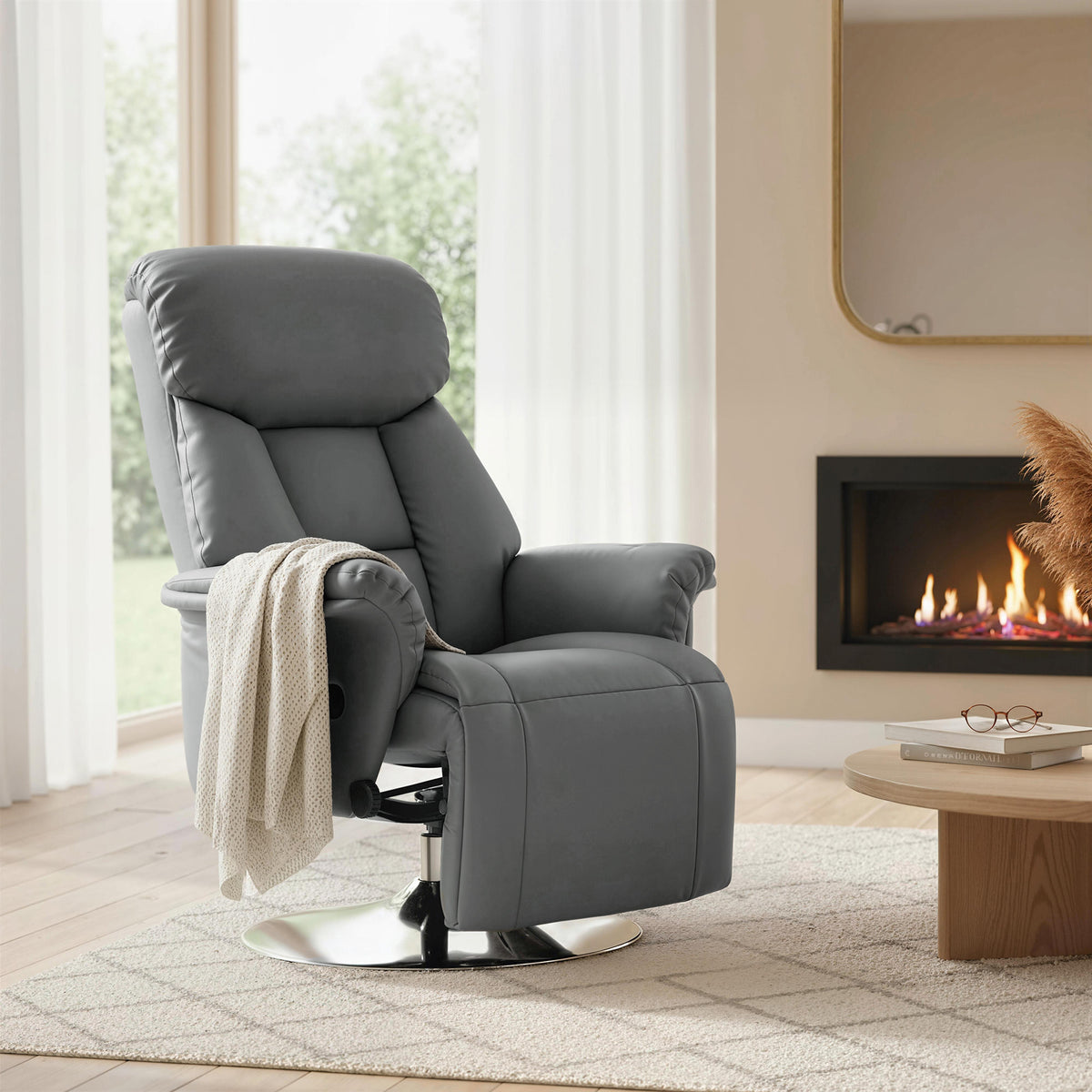 Fauteuil de relaxation inclinable pivotant repose-pied réglable, jusqu'à 150 kg, pour salon, chambre, home cinéma, gris-6