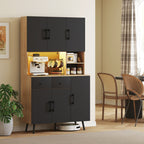 Buffet cuisine meuble cuisine rangement haut avec lumière LED RGB plan de travail 6 portes 2 tiroirs 100x40x176cm noir-1