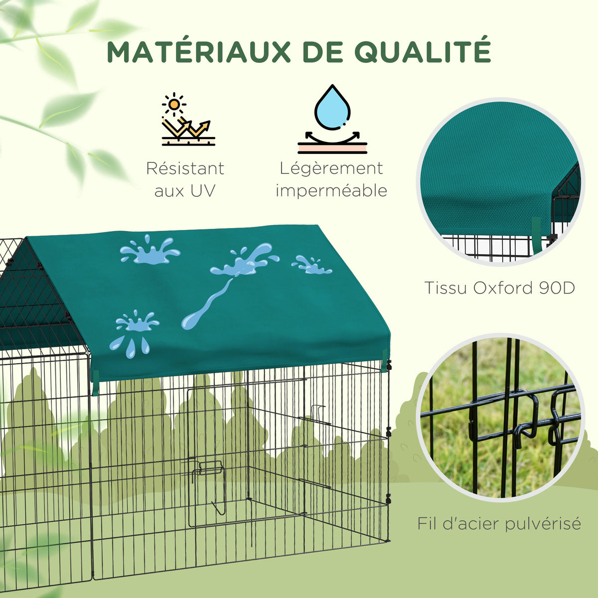 Parc enclos modulable acier avec bache pour lapins rongeurs petits animaux intérieur extérieur 220L x 85l x 103H cm-7