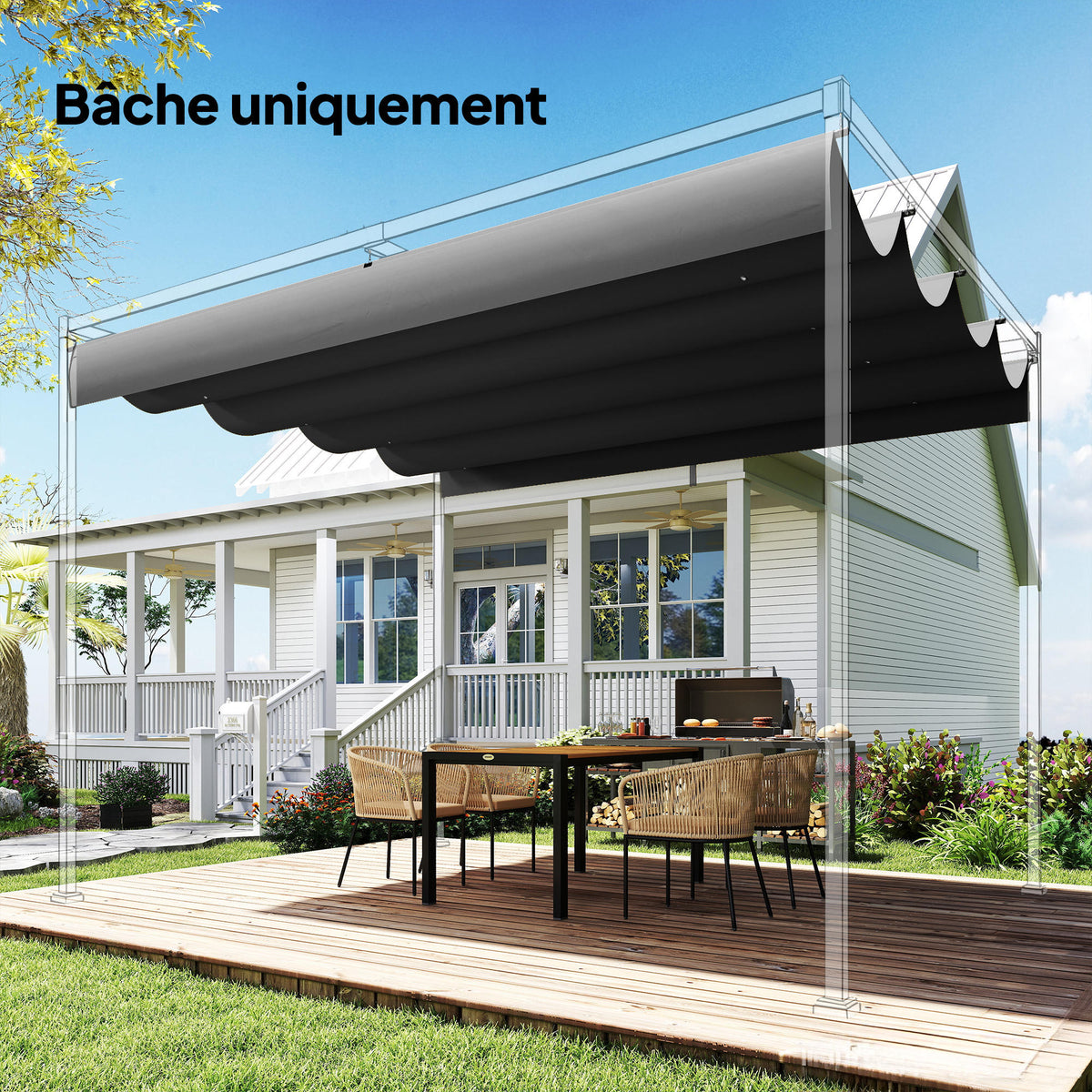 Toile de Toit pour pergola Bâche pour Pergola rétractable de 4 x 3 m, Toile Uniquement 392 x 350 cm, Gris foncé-9