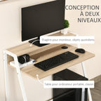 Bureau Informatique Table Ordinateur d'étude dim. 84L x 45l x 85H cm Style Simple en Bois chêne Clair Blanc-4