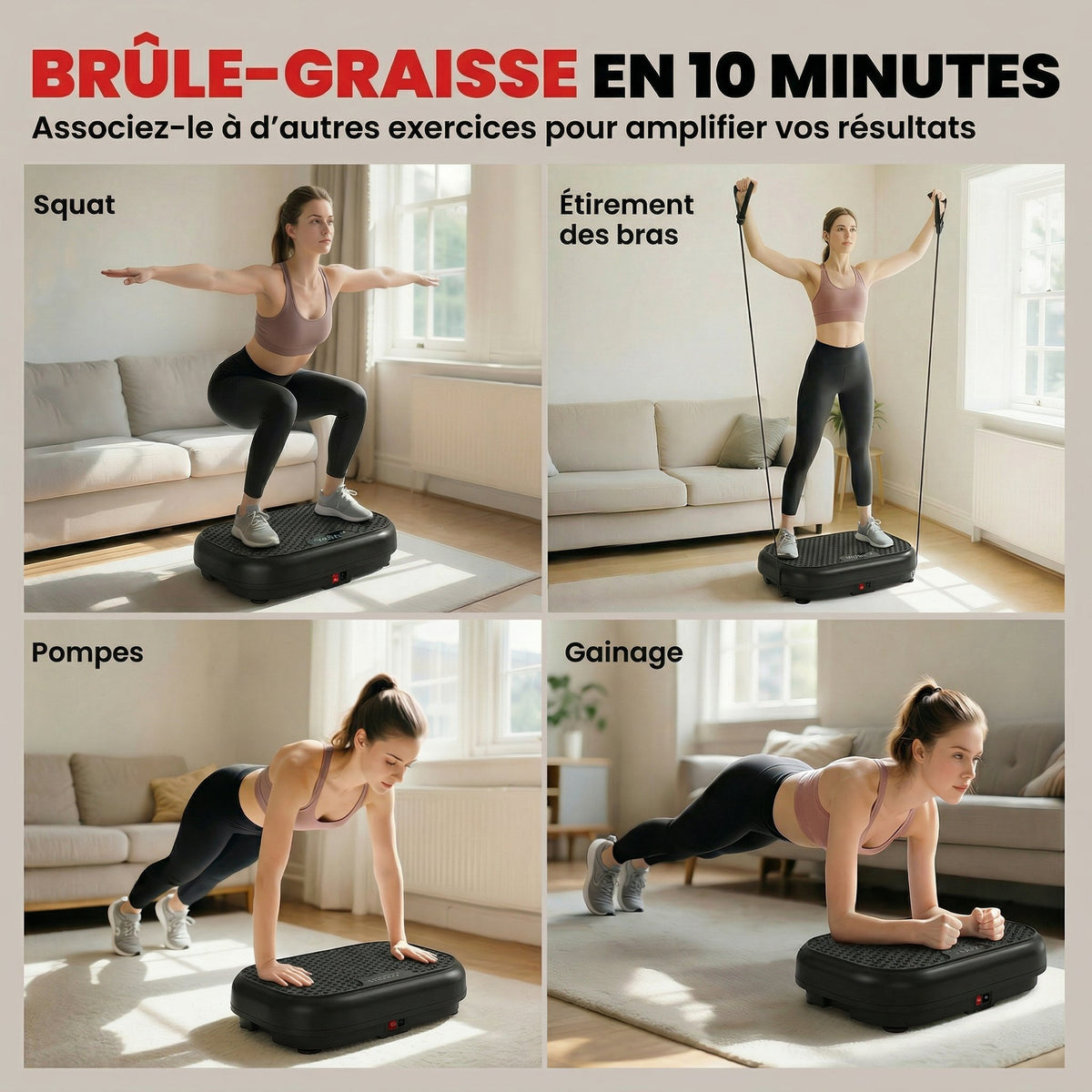 Plateforme Vibrante Fitness Appareil de Musculation 200W Plaque Vibrante 120 Vitesse 5 Programmes Perte de Poids Noir-5