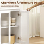 Buffet salon, meuble de rangement avec 4 tiroirs et 2 portes en verre trempé, étagère réglable, 120 x 40 x 91 cm, blanc-6