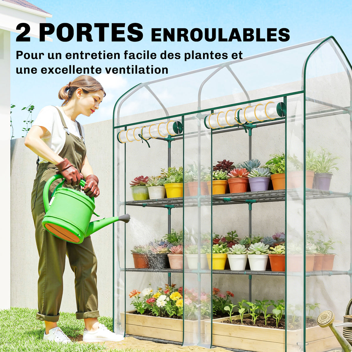 Serre de Jardin, Petite Serre de Balcon étagères 3 niveaux en Bâche PVC et Châssis Acier, 143 x 46 x 165 cm, transparent-4