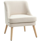 Fauteuil Scandinave Confortable pour Salon et Chambre, Pieds en Bois Massif, Revêtement en Tissu Lin, Beige-0