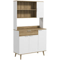 Armoire de cuisine meuble de rangement 4 portes 1 tiroir design scandinave 98 x 39 x 180 cm blanc et naturel-0