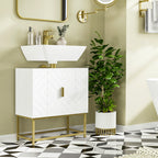 Meuble sous lavabo meuble de salle de bain avec placard double porte pieds en acier doré 60 x 30 x 65 cm blanc-9