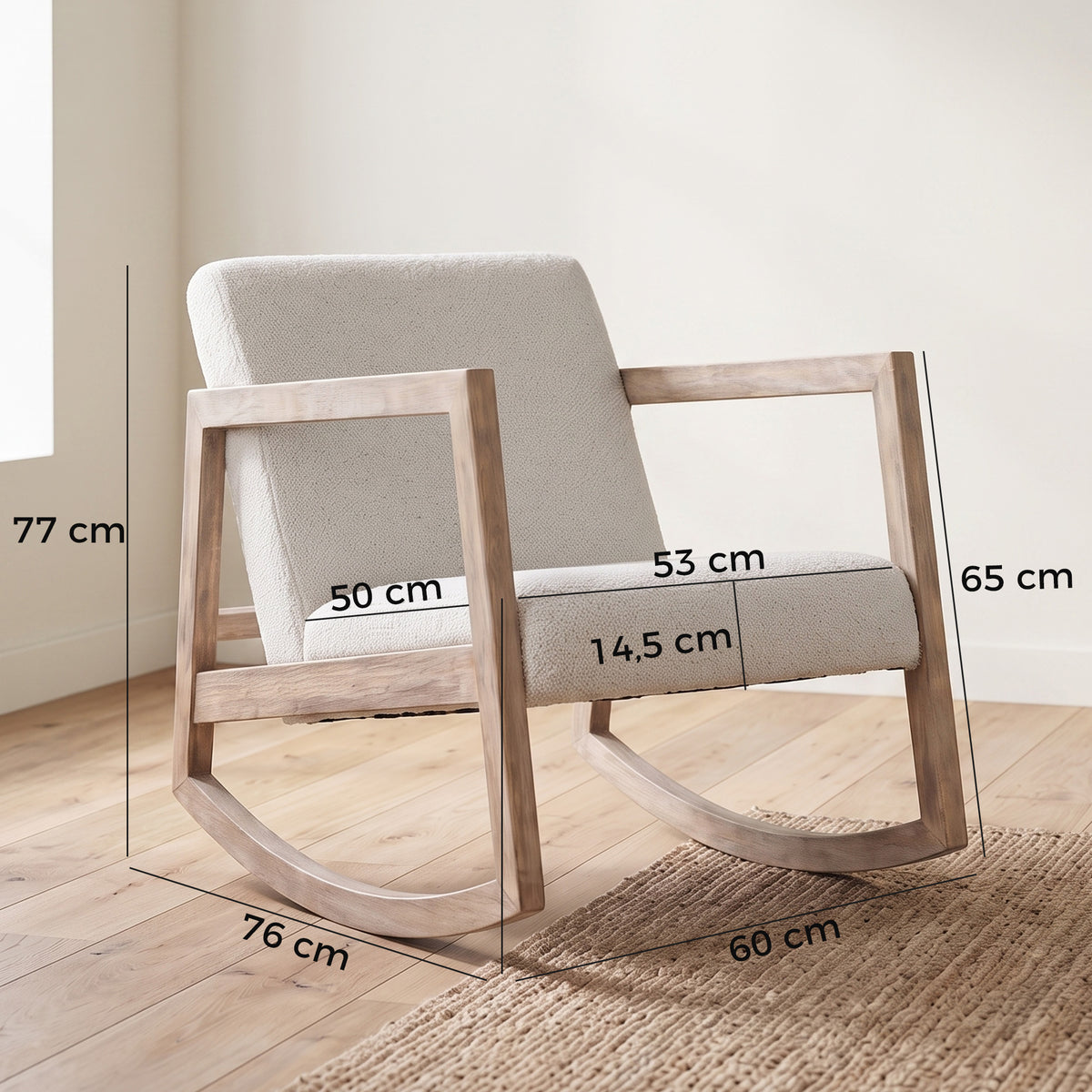 Fauteuil à bascule fauteuil allaitement rocking chair en tissu effet laine bouclée avec pieds en bois massif-2