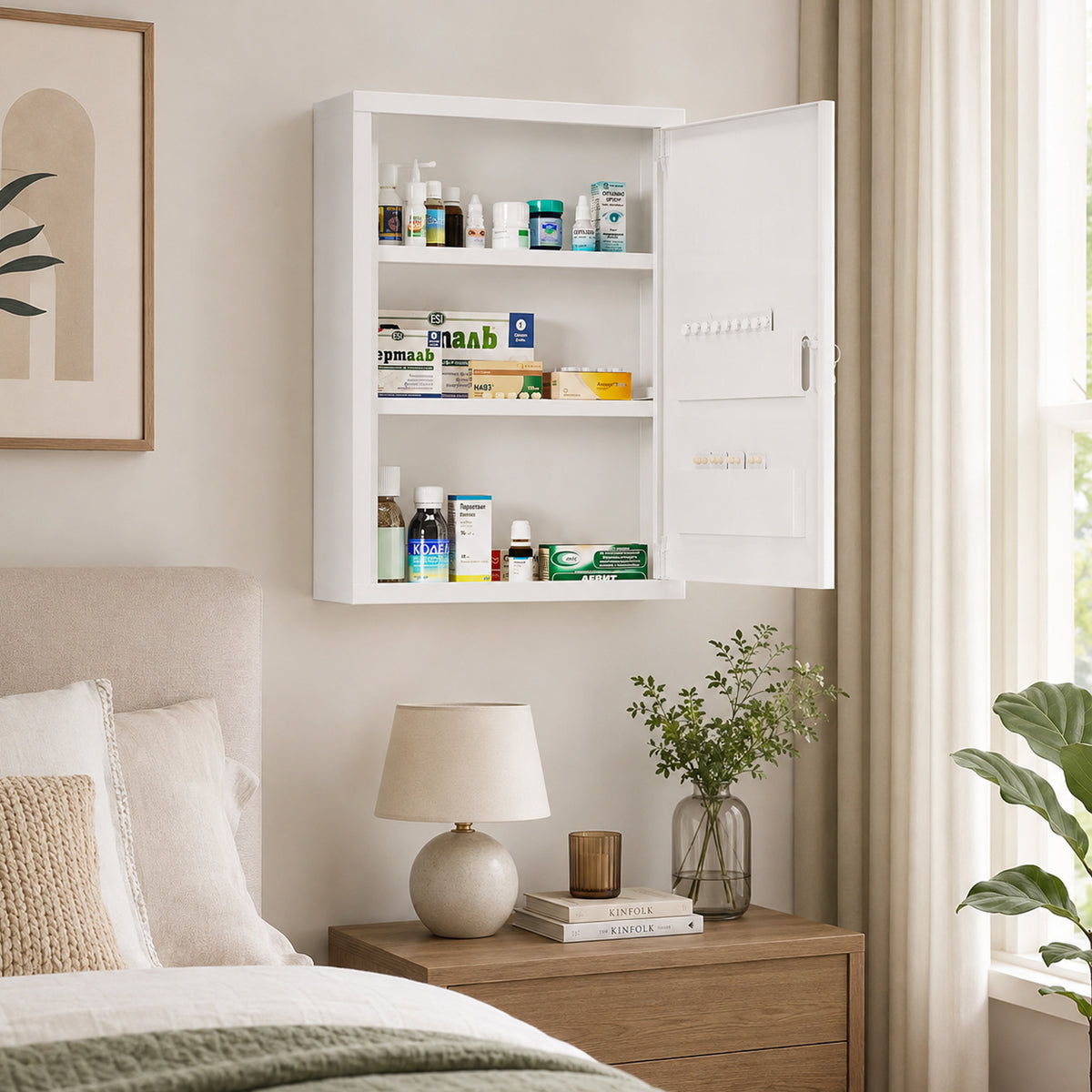 Armoire à pharmacie 2 étagères 3 niveaux avec porte verrouillable 2 clés 40 x 15 x 53,5 cm blanc-8