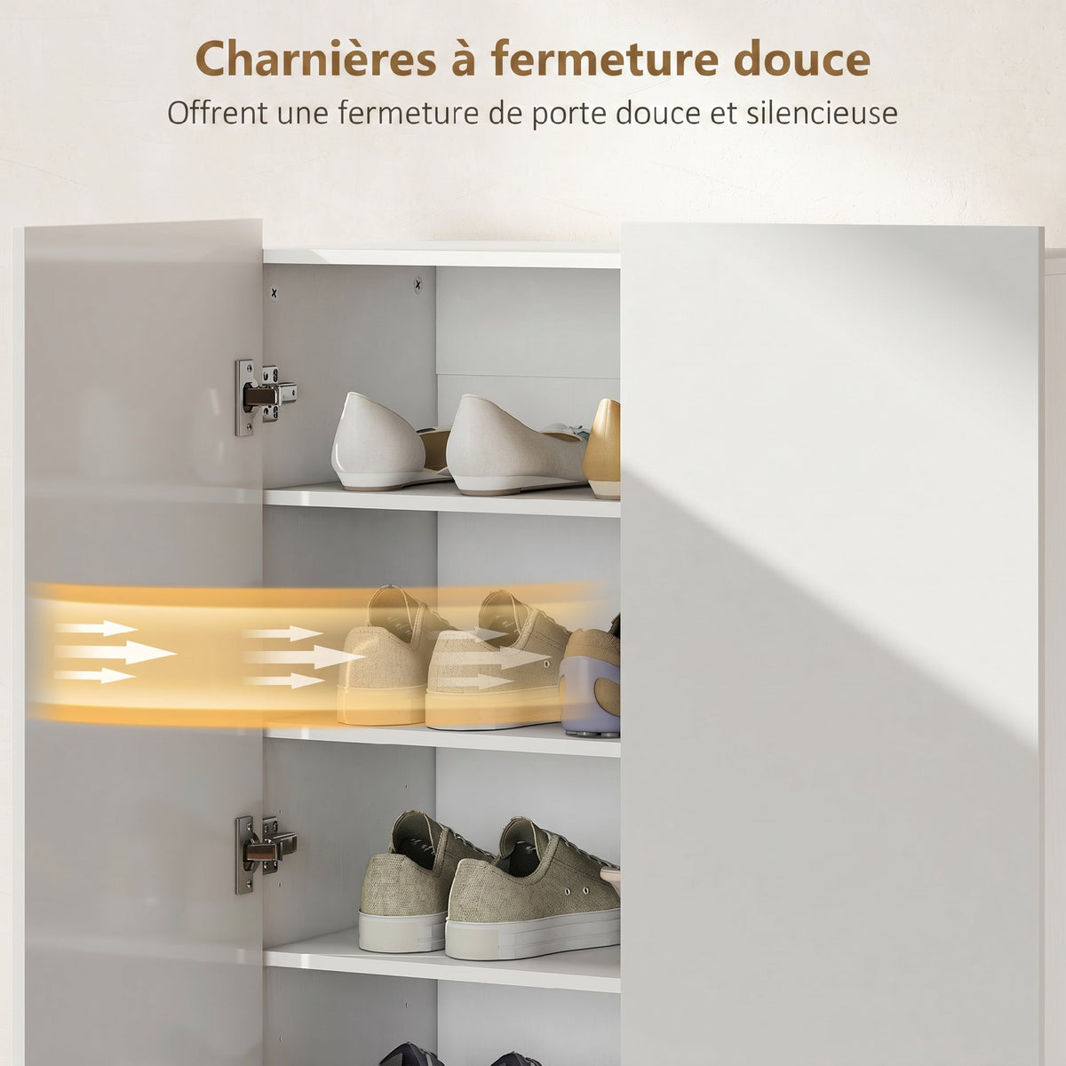 Meuble à chaussures 20 paires armoire à chaussures à haute brillance 5 niveaux étagères réglables 72x34x103cm blanc-4