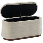 Banc de Rangement Ovale Moderne en Tissu Chenille, Bout de Lit Coffre Charge 220 kg, 91 x 40,5 x 45 cm, Beige-9