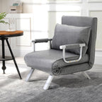 Fauteuil chauffeuse canapé-lit Convertible 1 Place déhoussable Grand Confort Coussin Pieds accoudoirs métal Lin Gris Clair-9