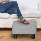 Pouf repose-pied tabouret bas en tissu de lin capacité de charge 110 Kg 40 x 30 x 24 cm gris-3