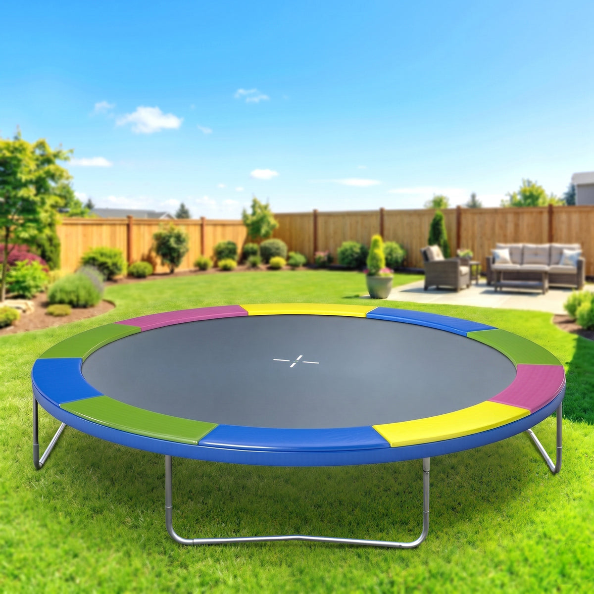Coussin de protection trampoline 305cm avec cordon élastique résistant aux intempéries et UV anti-déchirure, multicolore-1