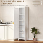 Armoire de Rangement buffet cuisine avec 2 étagères réglables- Hauteur 170 cm en Bois Blanc-4