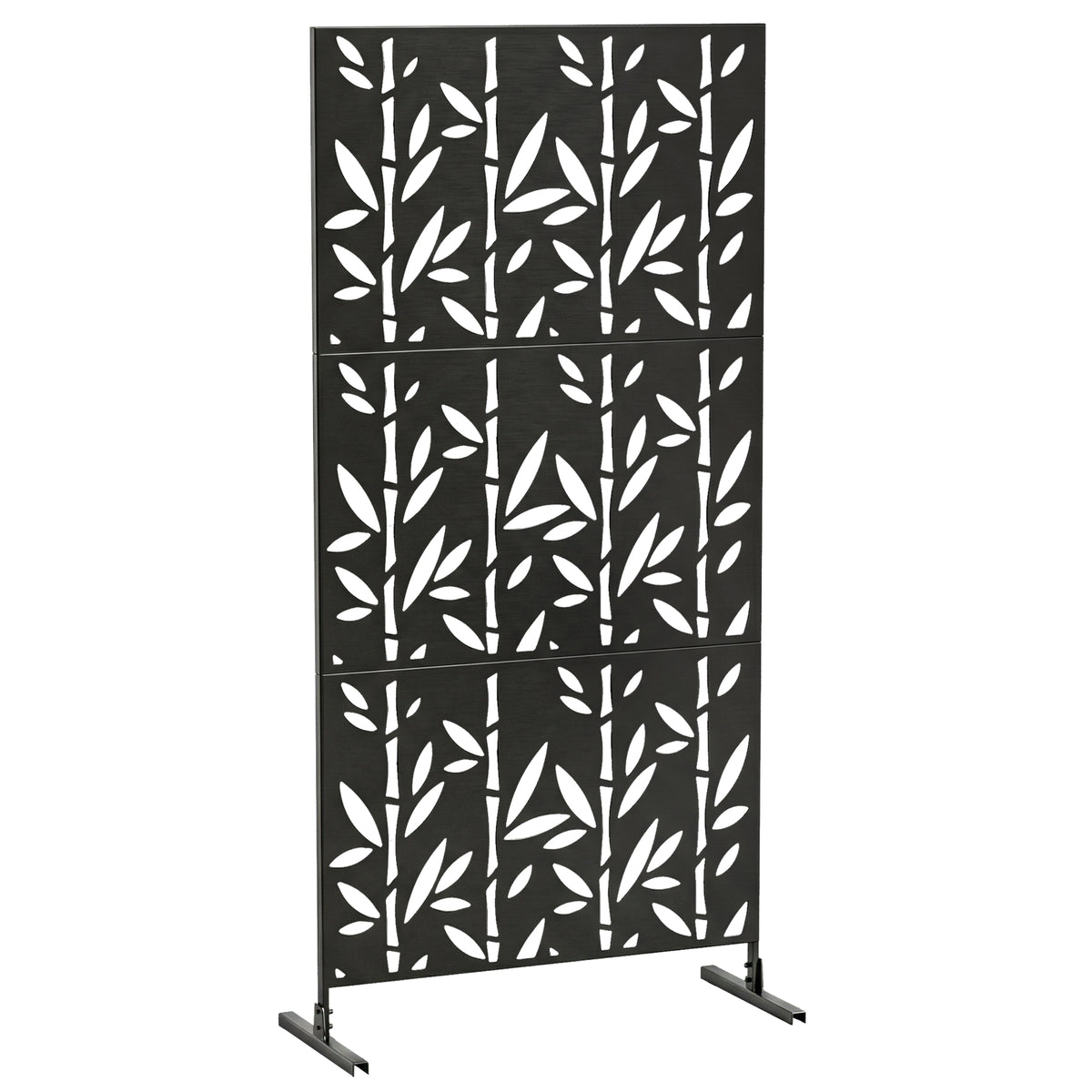 Panneau Brise Vue décoratif Extérieur Claustra Décoratif Jardin 3 Panneaux à motif Bambou métal 92x40x192cm Noir-0