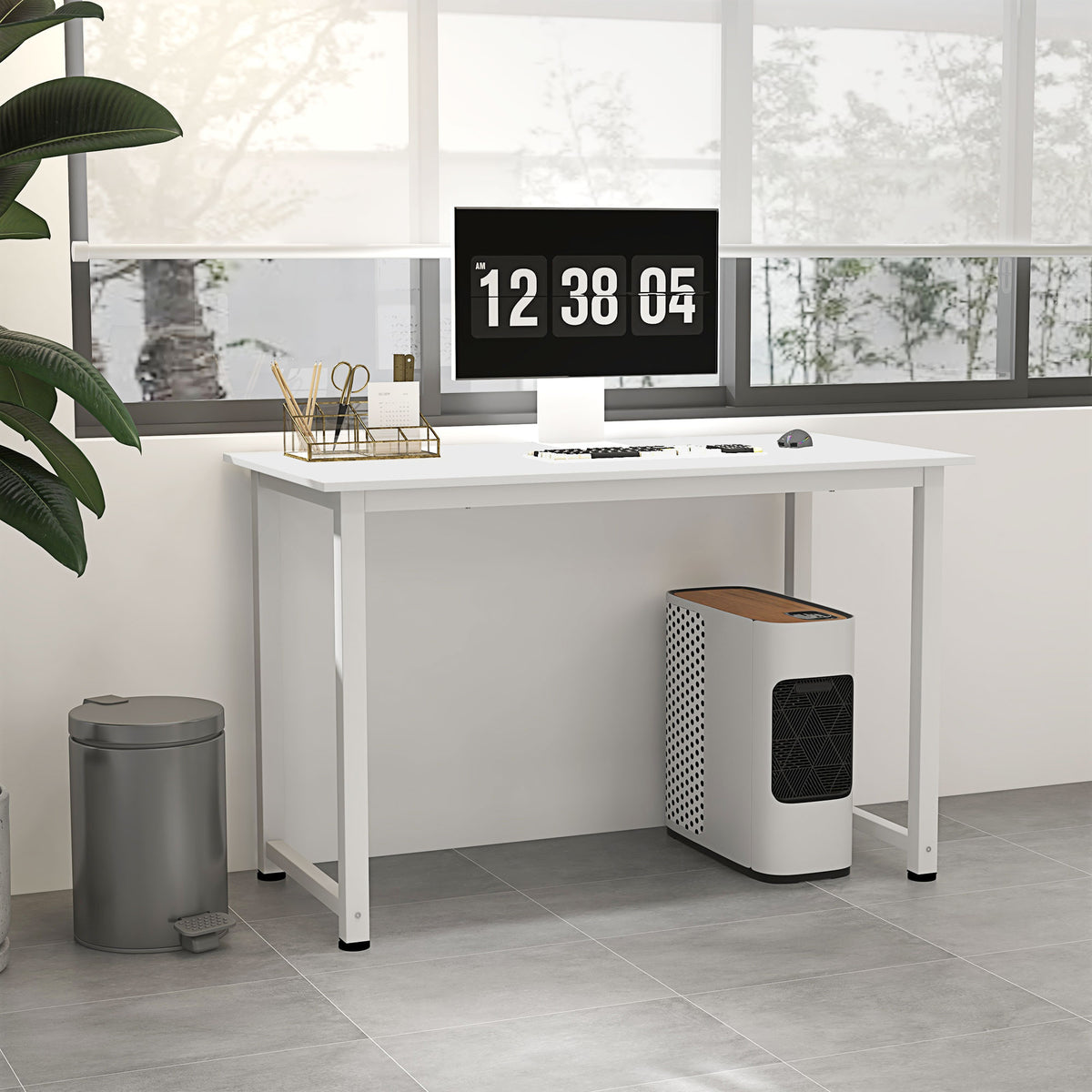 Table d'ordinateur table de salle à manger 120L x 60l x 76H cm Multifonction Grand Plateau Blanc cadre en métal-7