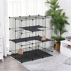 Cage parc enclos rongeurs modulable dim. L 111 x l 75 x H 119 cm 3 niveaux 4 portes fil métallique noir-1