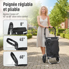 Chariot de courses pliable 40 L caddie de courses portable à roulettes avec poignée télescopique, 45,5x35,5x97cm, noir-7