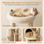 Arbre à Chat Multi-Niveaux avec Tonneau, Double Niche, Lit, Plateforme, Poteaux à Griffer en Sisal, 55x39x90cm, Beige-3