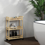 Étagère de rangement de salle de bain en bambou à 3 niveaux avec roulettes pour cuisine, salle de bain, salon - naturel-9