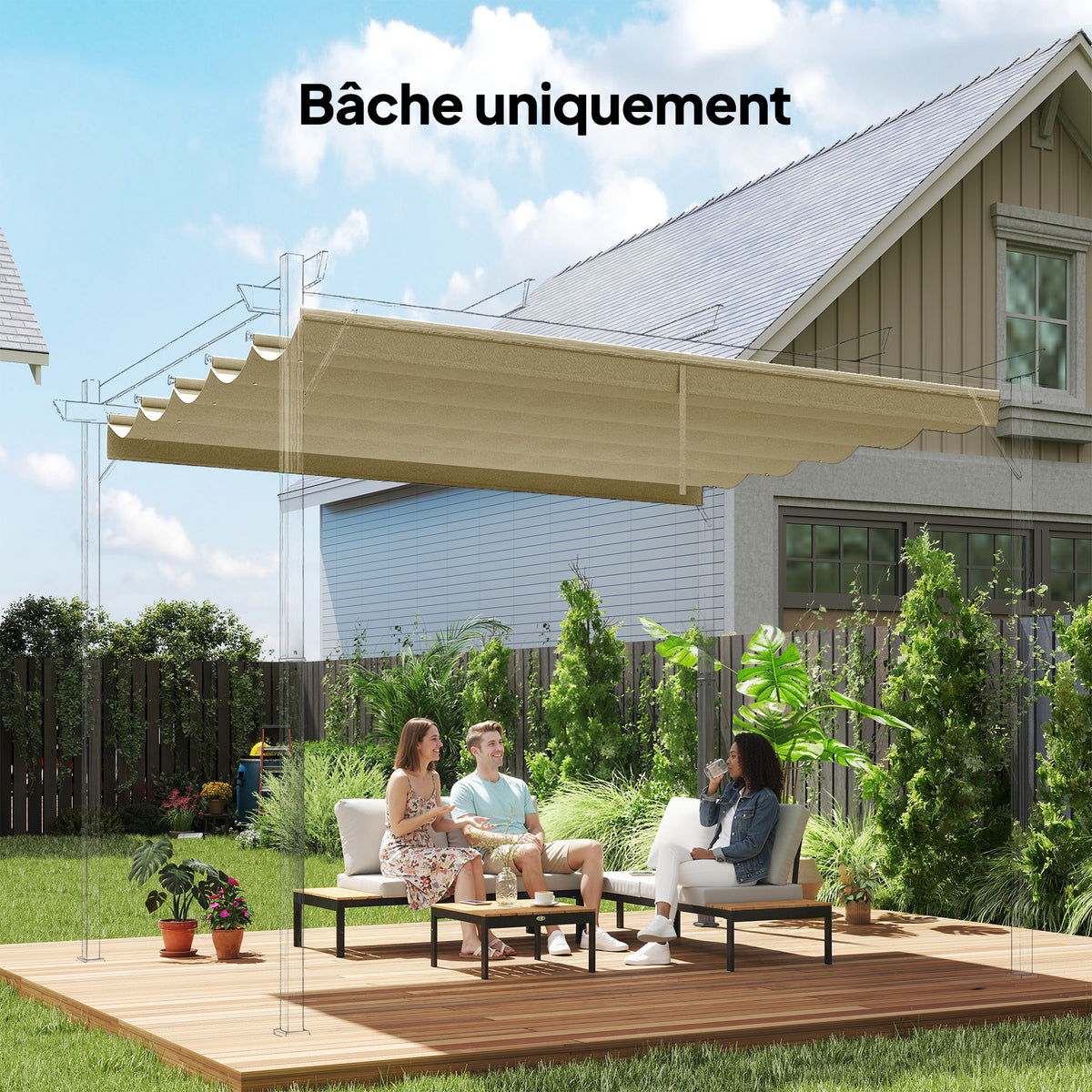 Toile de toit pour pergola tonnelle rétractable de 3 x 3 m - toile uniquement 250 x 255 cm beige-1