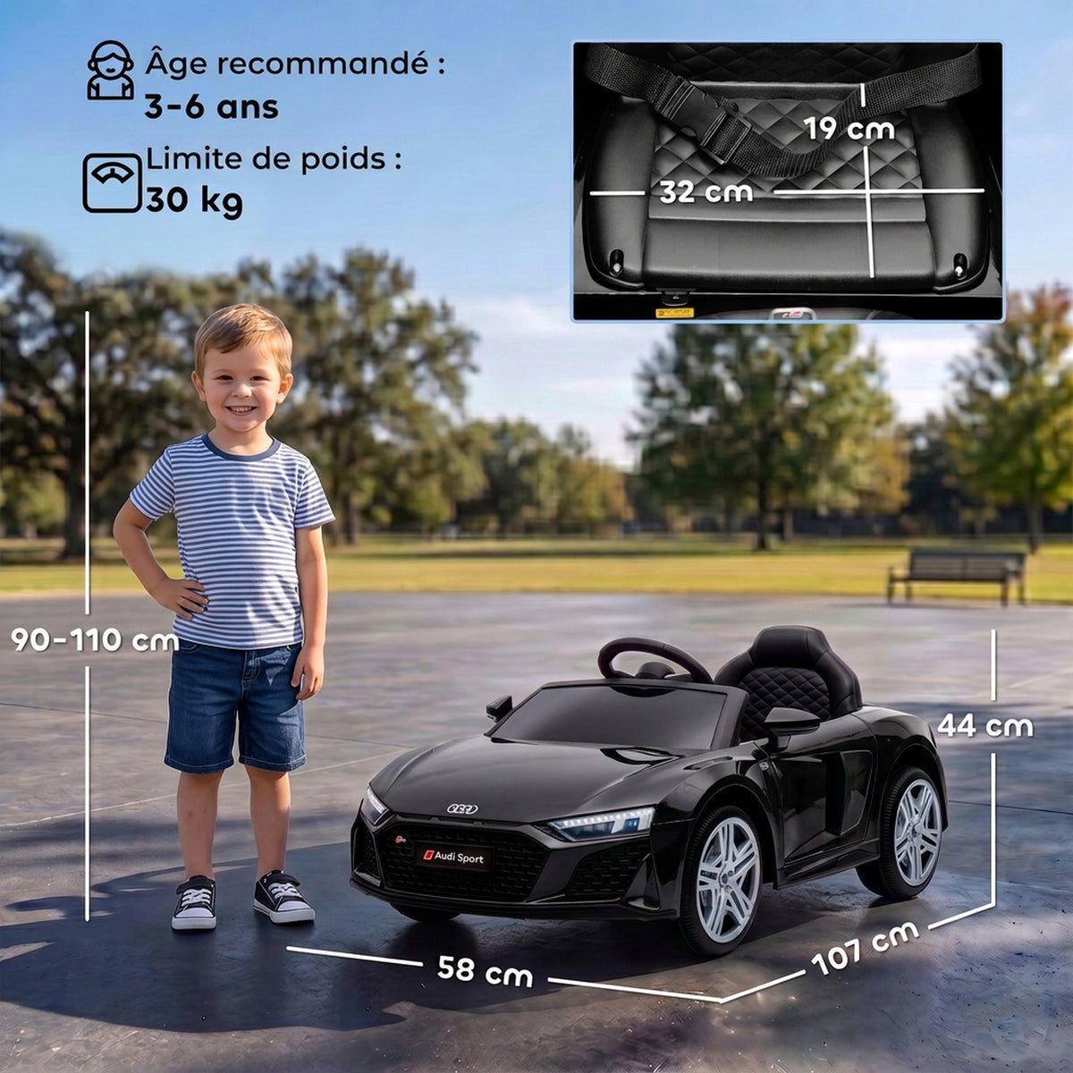Voiture Électrique Enfants 12V Audi R8 Spyder, Véhicule Électrique, 2 Moteurs, Télécommande 2,4G, Batterie Lithium, Noir-2