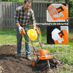 Motobineuse Électrique Motoculteur 1500W 6 Lames 65Mn Largeur 40cm Profondeur 20cm Pliable et Étanche IPX4 Orange-7
