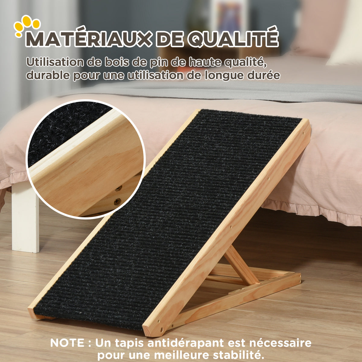 Rampe pour chien de grande taille pliable, escalier pour chien canapé avec hauteur ajustable 26-61 cm, noir-3