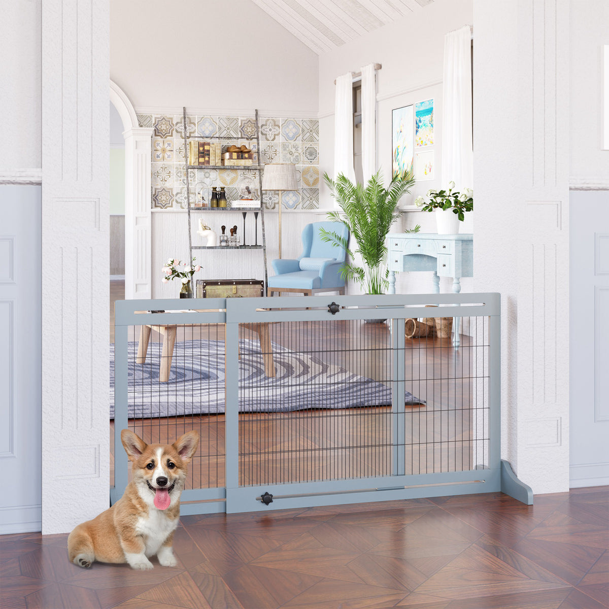 Barrière de sécurité pour chien extensible longueur réglable 104-180 x 36 x 69 cm pin bleu gris-9