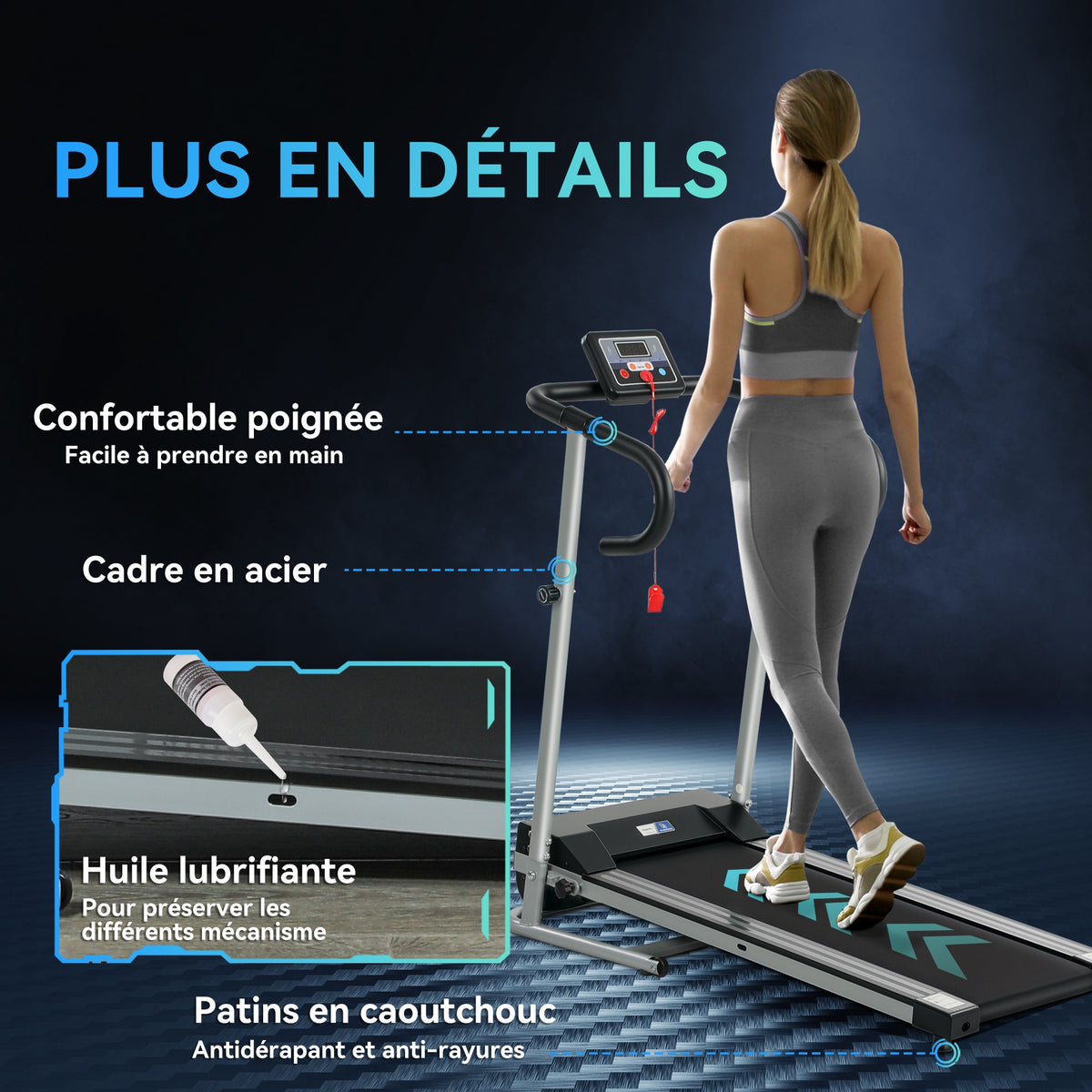 Tapis de course Fitness électrique pliable - .fr x FFHandball - 1 à 10 Km/h écran multifonctions - puissance 500 W-6