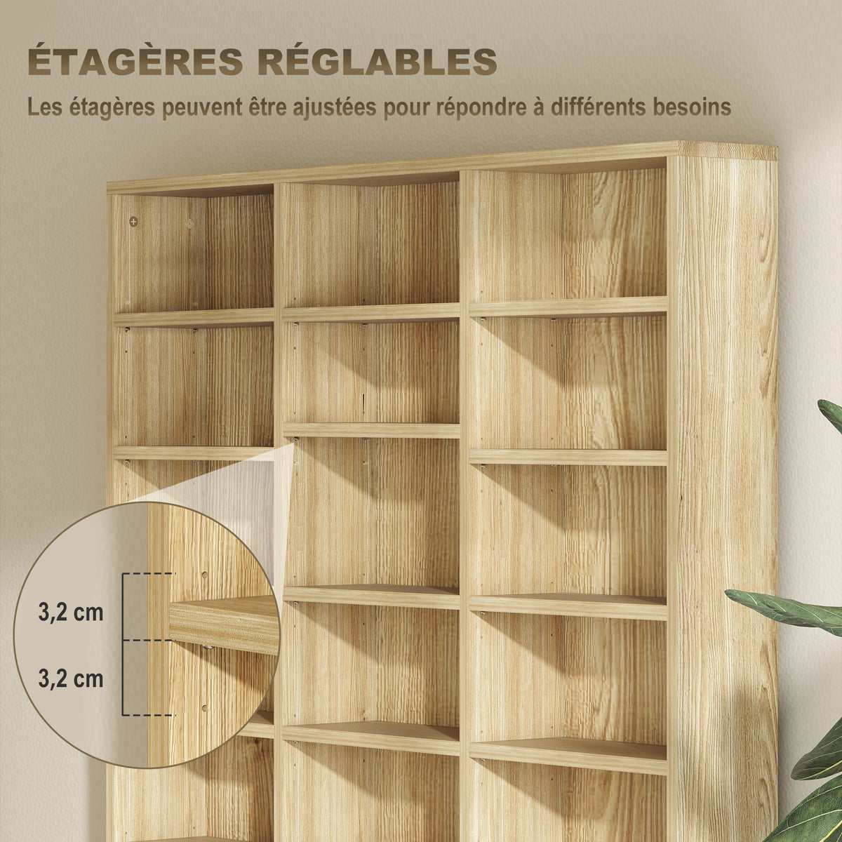 Rangements pour CD et DVD, étagère rangement 1116 CD/528 DVD, 36 compartiments et étagères réglables, chêne-4