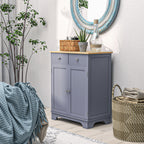 Meuble de rangement buffet salon avec placards, 2 tiroirs et étagères réglables, 68x40,3x85cm, gris et bois naturel-8