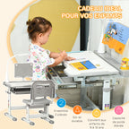 Ensemble chaise et bureau pour enfants avec lampe LED hauteur réglable plateau incliné support de lecture gris-3