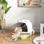 Maison de toilette pour chat bac à litière fermé chat poignée de transport porte translucide 40,5 x 52 x 39 cm vert-1