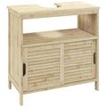 Meuble sous lavabo en Bambou, Meuble de Rangement pour Salle de Bain avec 2 Portes, 60 x 30 x 60 cm, Bois Naturel-0